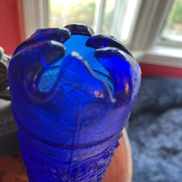 Northwood grape & cable pattern vintage Mosser cobalt blue glass hatpin holder - Picture 9 of 9